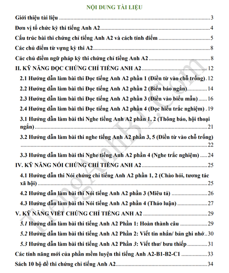 ĐỀ THI TIẾNG ANH A2 CAMBRIDGE CHUẨN KHUNG CHÂU ÂU